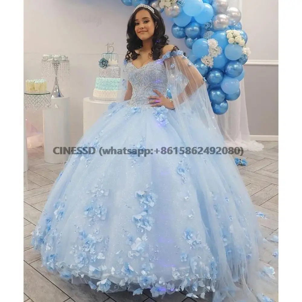 Hemelsblauwe Kralen Baljurk Prinses Sweet 16 Jurk Quinceanera Jurken Sweetheart Vestidos De 15 Años