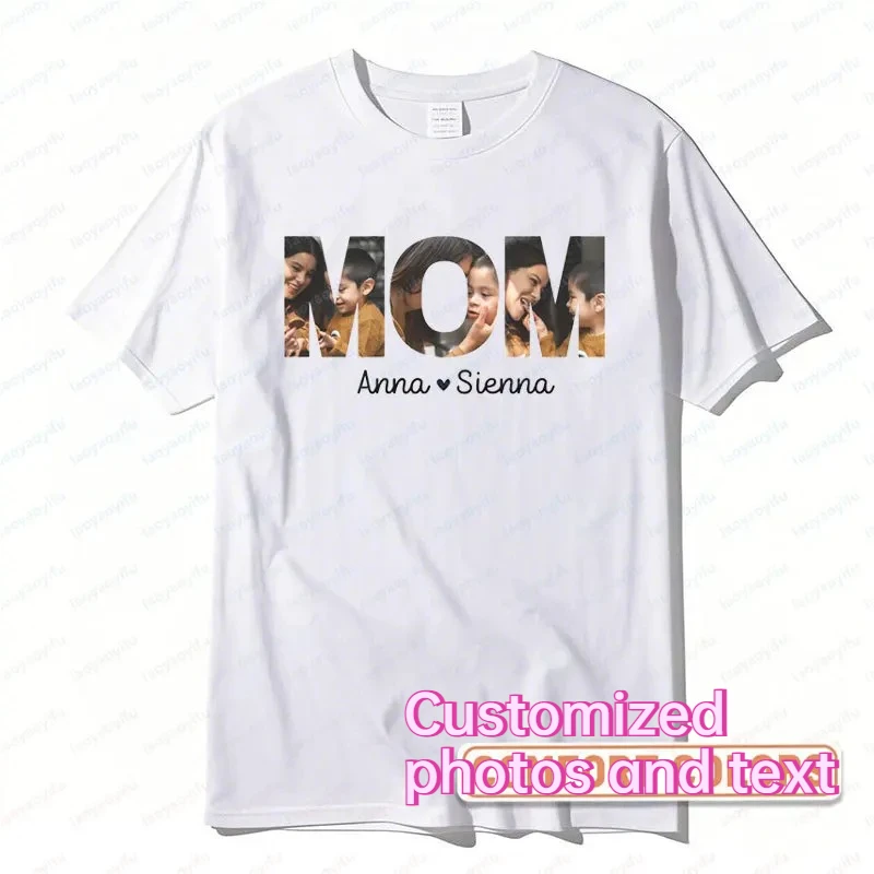 2026 Custom Mom Photo Shirt Personalized Kids Names Tee Mama Collage Cotton T-Shirt Customized Mothers Day Gifts Shirt for Mom