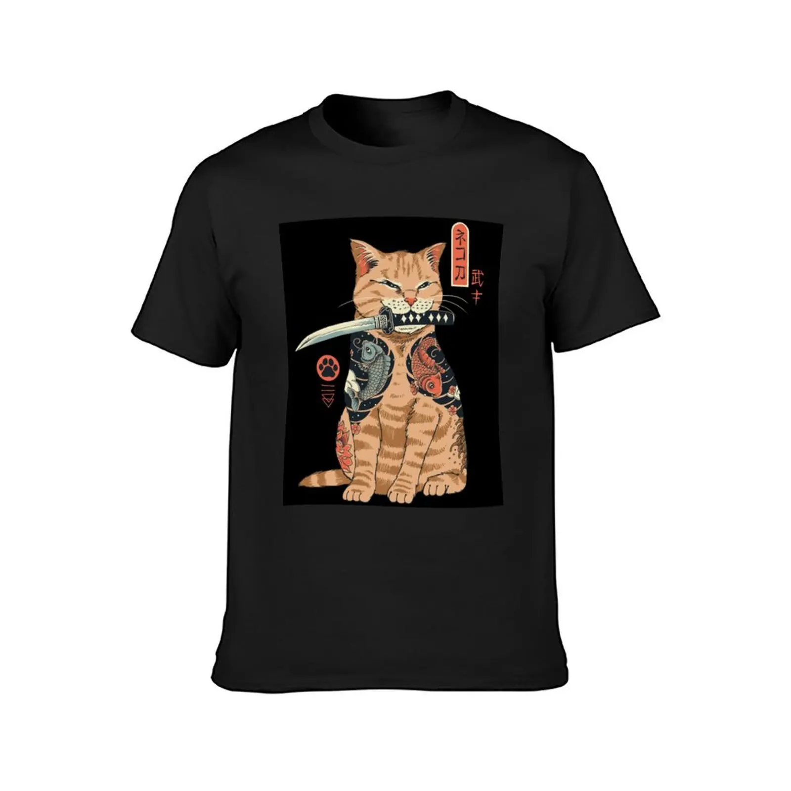 Katana cat vintage T-Shirt plus size tops customs design your own plain summer top plain white t shirts men