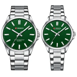 CURREN Couple Quartz Watch Bracelet For Couple Fashion Creative Leisure Round Watch Dial Dainty Bracelet Set