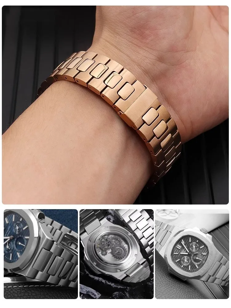 25x13 مللي متر محدب الفم حزام الساعات سلسلة ل باتيك فيليب نوتيلوس الصلب حزام 5711 5126 الفولاذ المقاوم للصدأ سوار PP حزام معدني