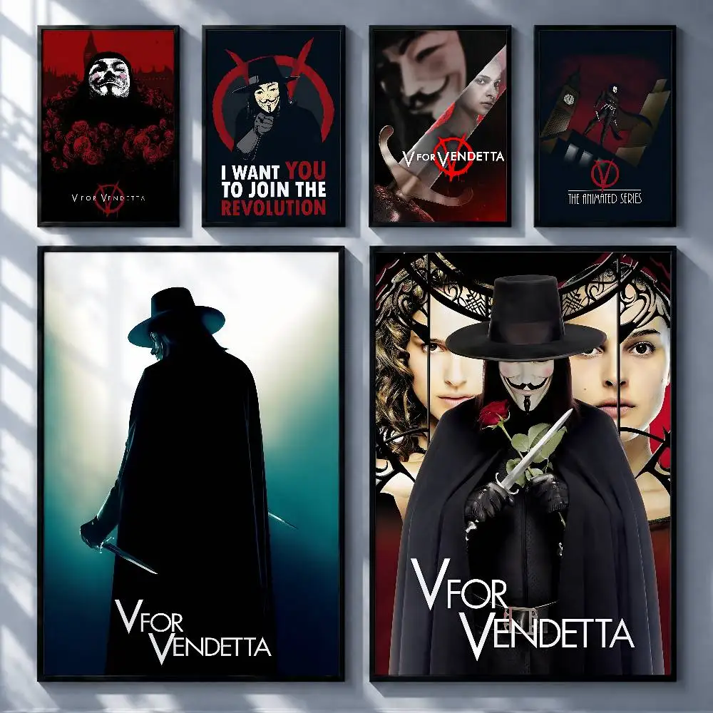 Iconic Movie V for Vendetta Posters Premium Self-Adhesive No Residue Wall Sticker for Home Office Bar Decor