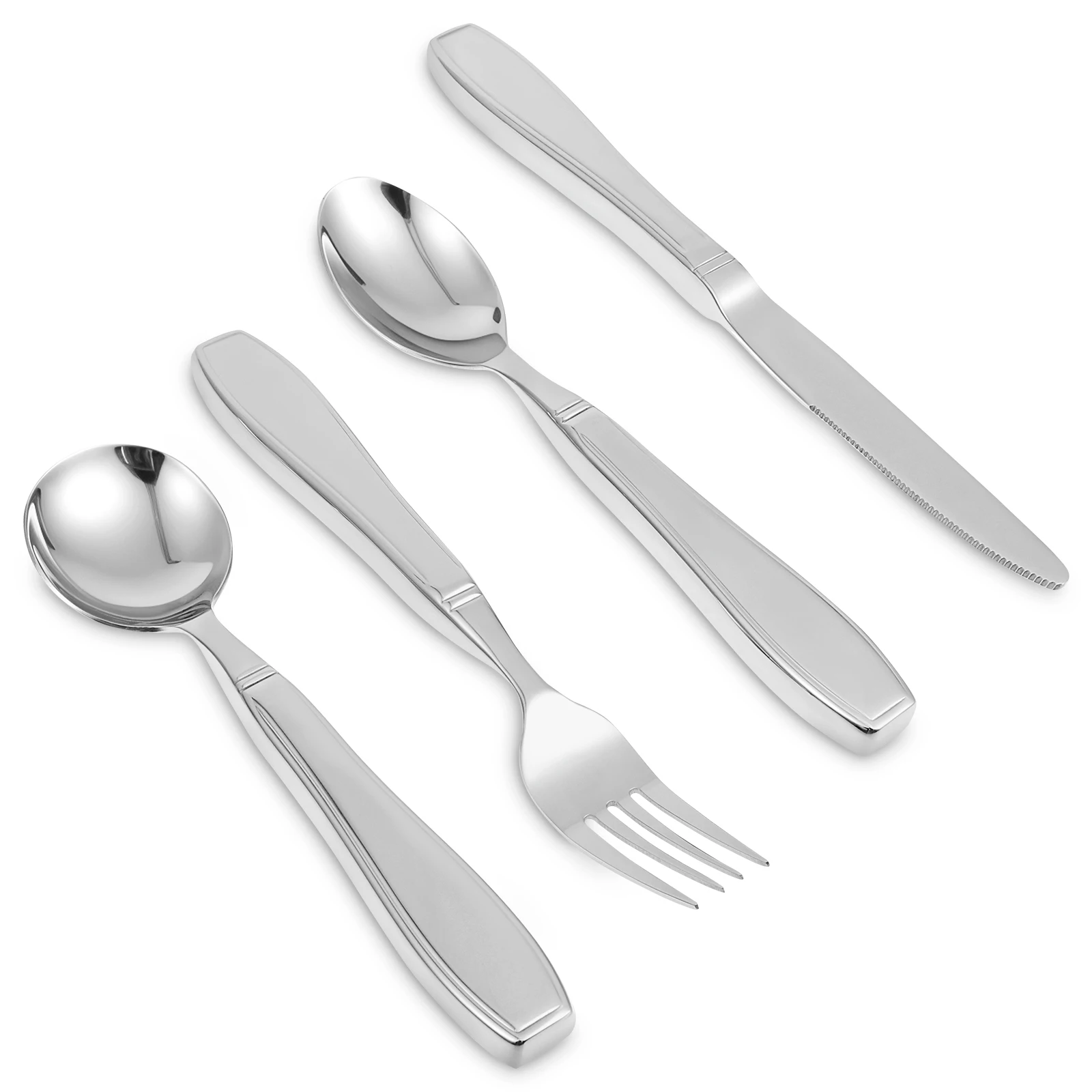 

4 шт. утяжеленная посуда для треморов и паркиненов, утяжеленное серебро из нержавеющей стали с расширенной ручкой, адаптивные средства для еды