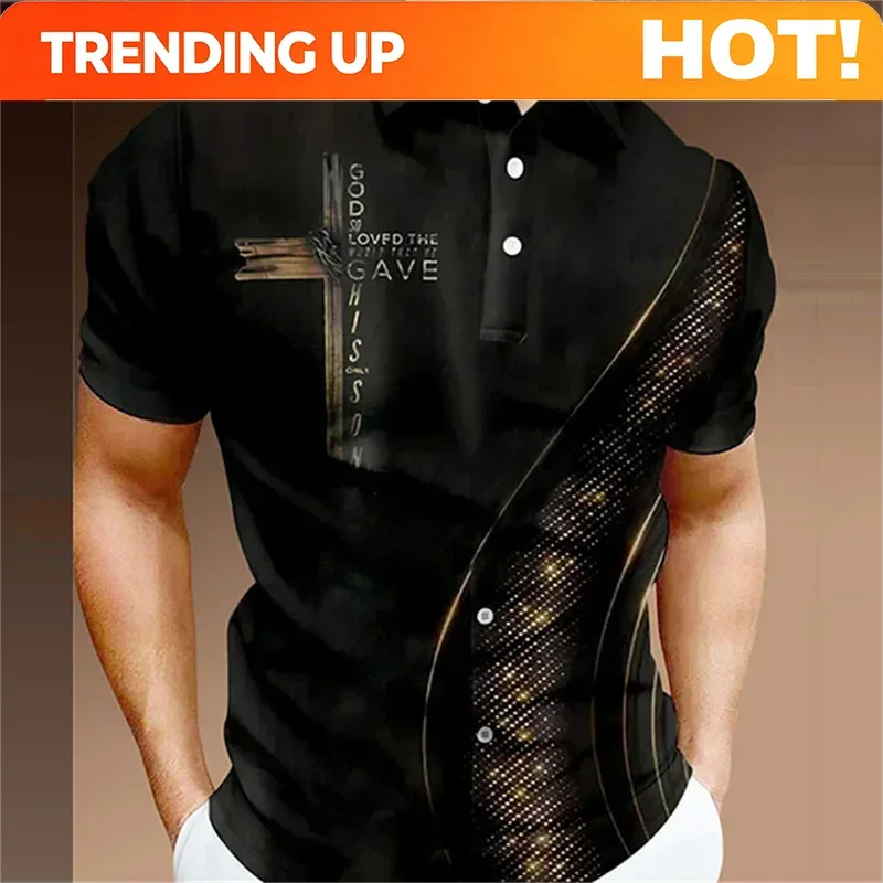 Customization Cross Rack Graphic Polo Shirt For Men Geometric Plaid 3D Print T-Shirts Fashion Casual Oversized Street Lapel Tops