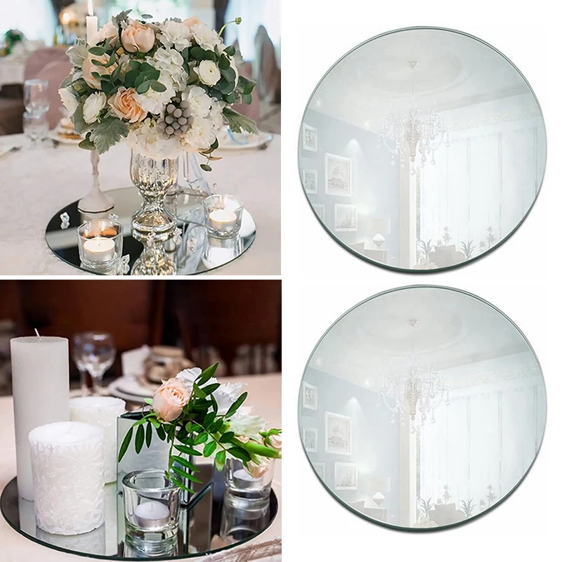 Reflective Silver Mirror Acrylic Jewelry Storage Plate Wedding Party Table Centerpiece Round Candle Holder Tray Home Decor 25cm