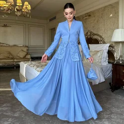 Blueribbon Two Pieces Evening Dresses Long Sleeves Beaded Feathers Vestidos De Noche Floor Length A Line Prom Party Formal Dress