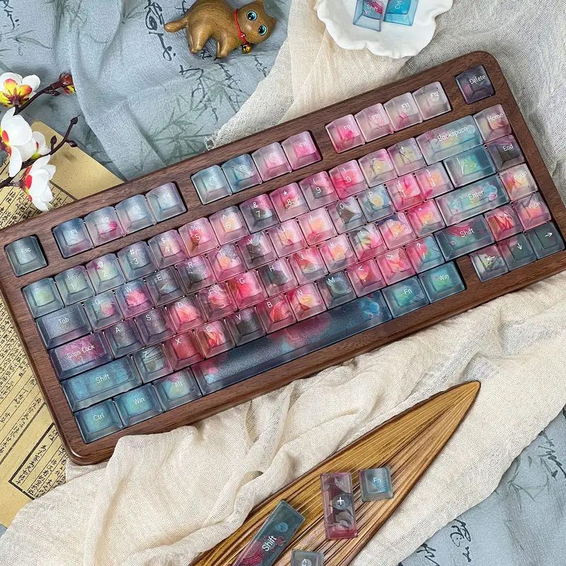 

Floating flower gradient keycaps with five sides matte 3D AI transfer printing, customized PC factory mechanical keyboard keycap