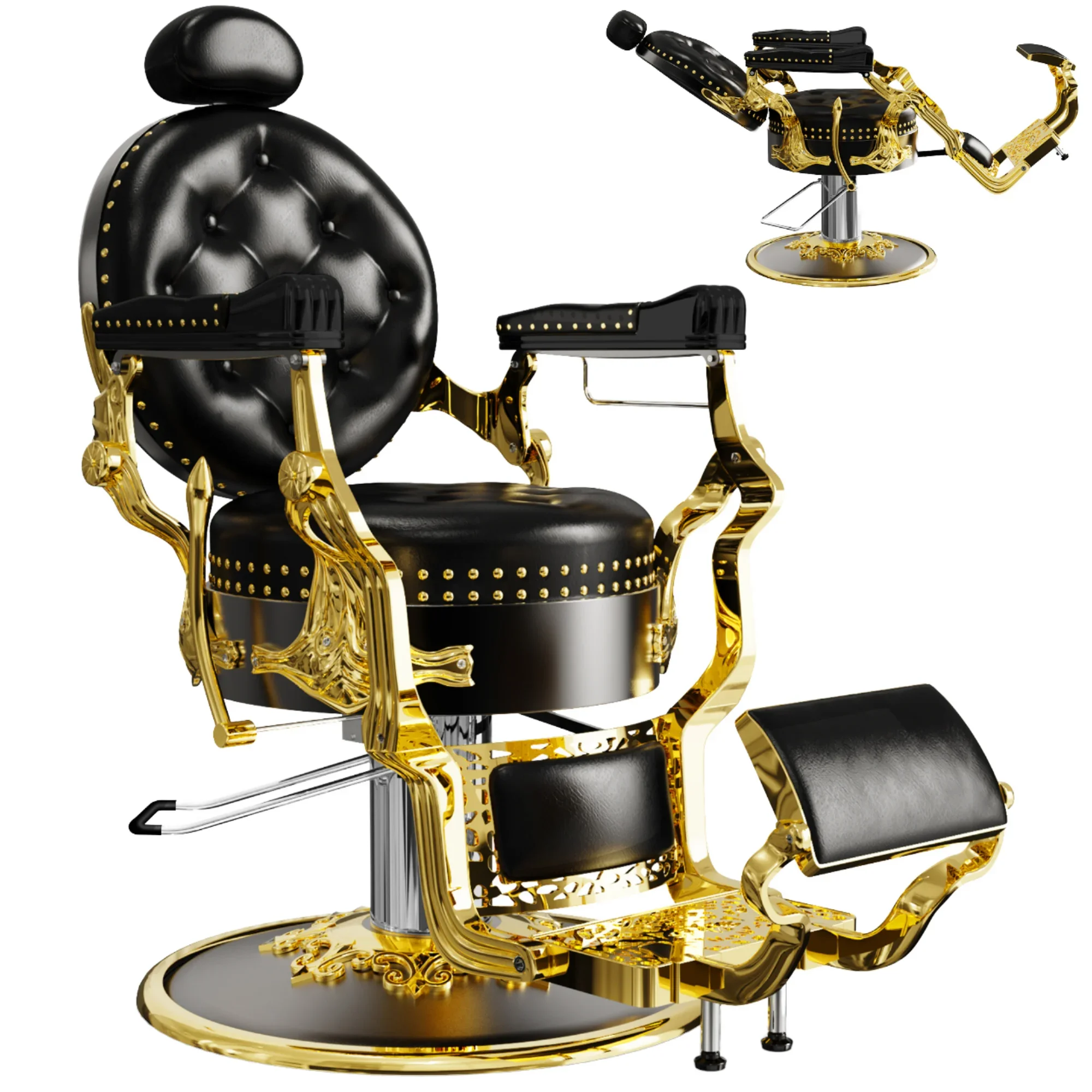 2026 High Quality Antique Metal Barber Salon Chair in Gold Synthetic Leather Popular Design for Beauty Barbershop Hairdressing C
