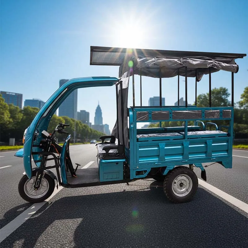 Triciclo Eléctrico con Panel Solar, Triciclo Eléctrico de 3 Ruedas, Taxi Eléctrico de 60V con Asiento para Pasajeros y Techo