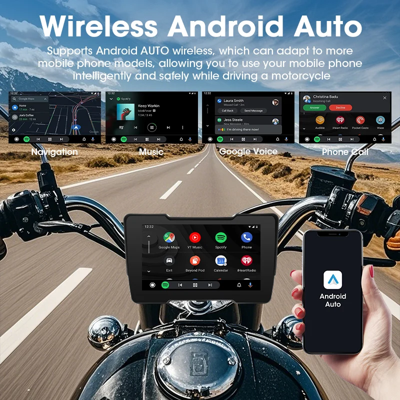 نظام تحديد المواقع المحمول 7 بوصة للدراجات النارية DVR Carplay يدعم Youtube Netflix Tiktok GooglePlay اللاسلكي Android Auto BT GPS Navigation