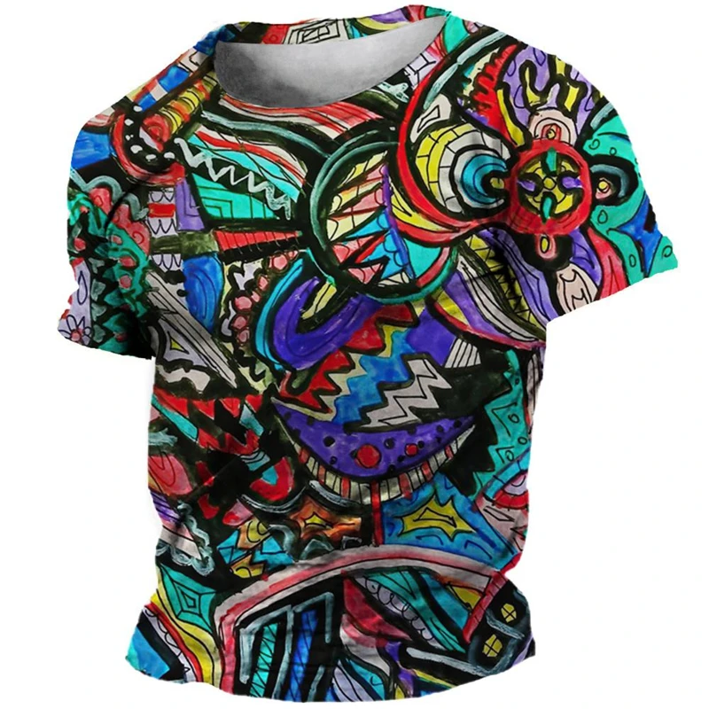 

Fashion Colorful Ethnic Pattern T-shirt Summer Hawaii Style Casual Short Sleeve Tee 3D Printed Personality Street Men's Clothing