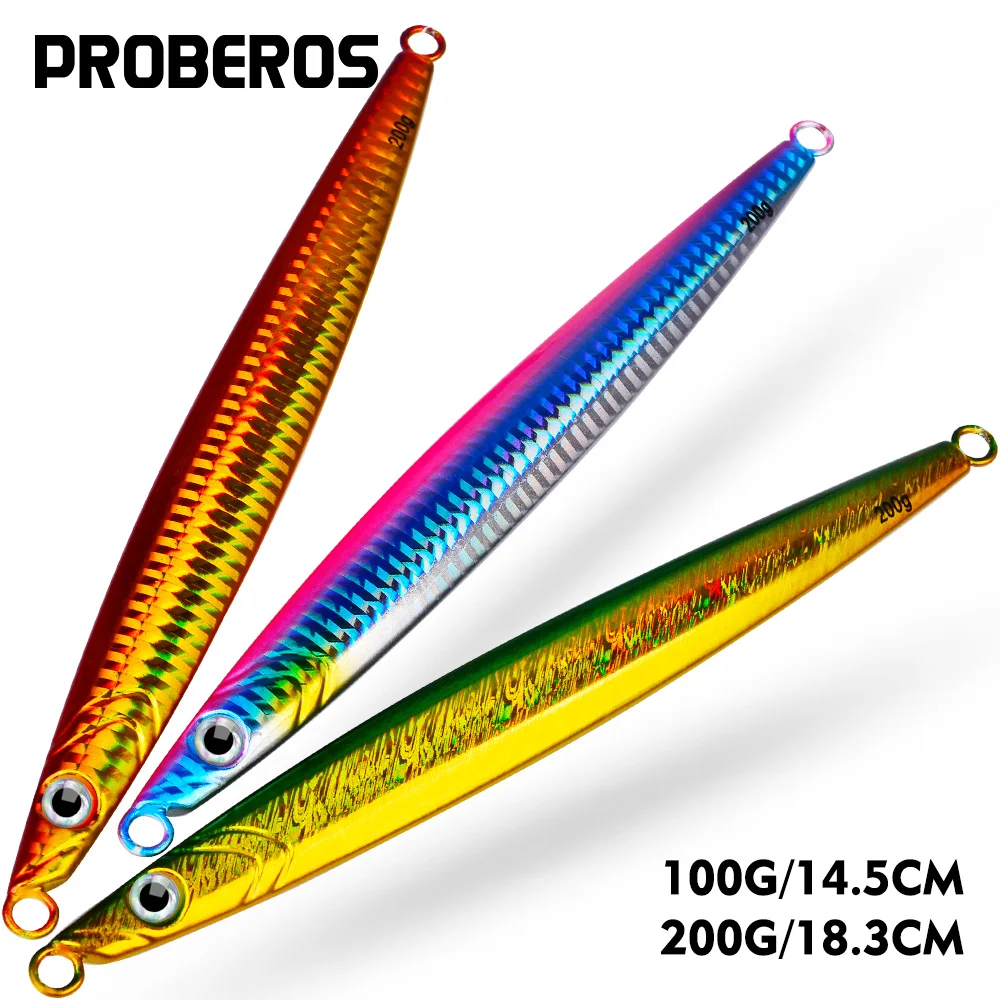

PROBEROS 100g 200g Iron Plate Jigging Slow Jig Fast Sinking Metal Jig Lure Fishing Hard Lure Fishing Baits Wobbler Bass Tackle