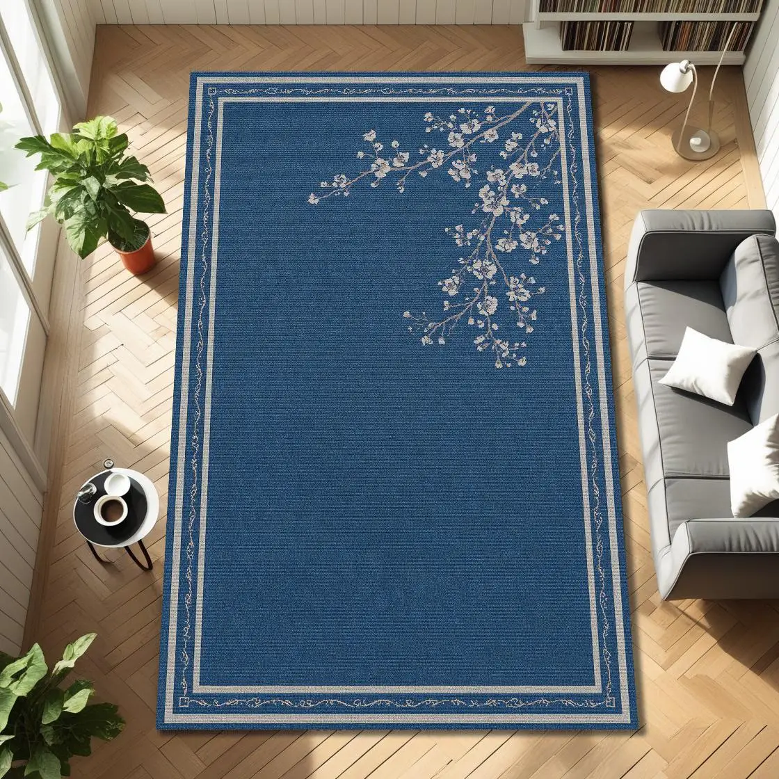 Retro Distressed Vintage Floral Ornament graphics carpet lounge coffee corner sunroom entry hallway Washable Rug Present