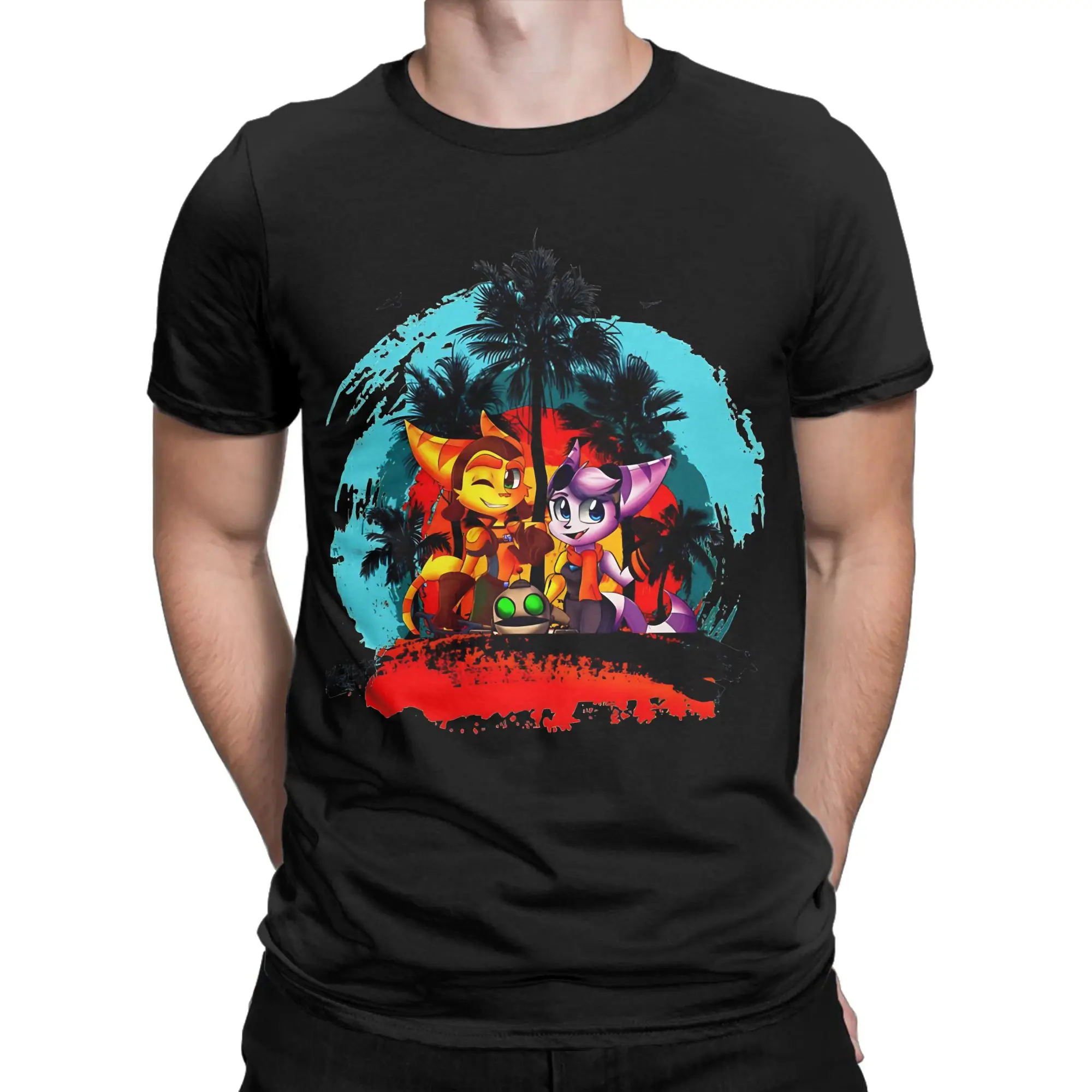Retro Space  Classic Ratchet & Clank Funny 100% Cotton T-Shirt Tops Tees For Men