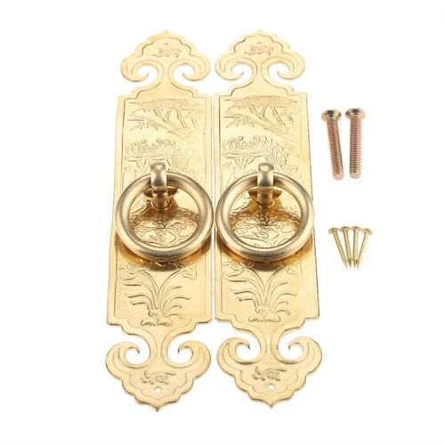 DRELD 2Pcs Antique Chinese Brass Straight Furniture Handle Door Hardware Cabinet Copper Pull Knob for Wood Box 10cm/12cm/15cm