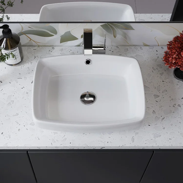 Factory Wholesale Hotel Bathroom Sinks Square Rectangular Shape Sanitary Ware Art Basin Ceramic Hand Wash Counter Top Sinks