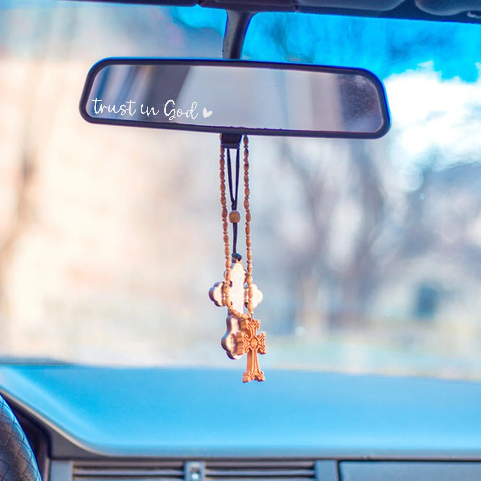 

2Pcs Rearview Mirror Stickers Car Reflective Trust in God Vinyl Decals Inspirational Car Mirror Safety Reminder Accessory