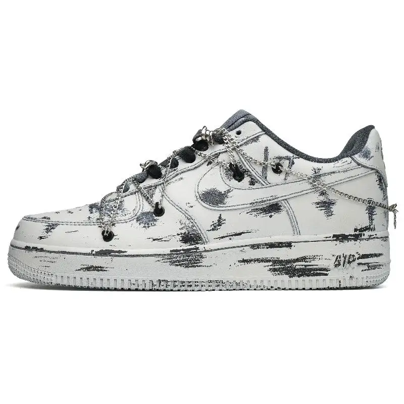 

[На заказ Broken Snow Realm] Мужские туфли для скейтборда Nike Air Force 1, низкие, белые, черные