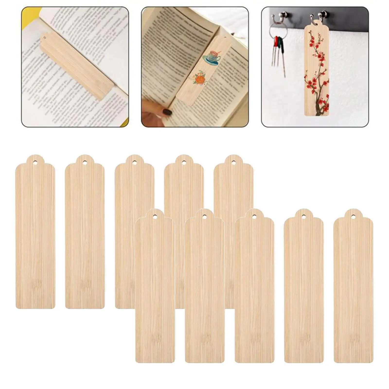 10 pezzi di segnalibri di bambù vuoti non finiti sfusi con fori pezzi di legno cartellini regalo appesi per la festa di creazione di carte di Scrapbook fai da te