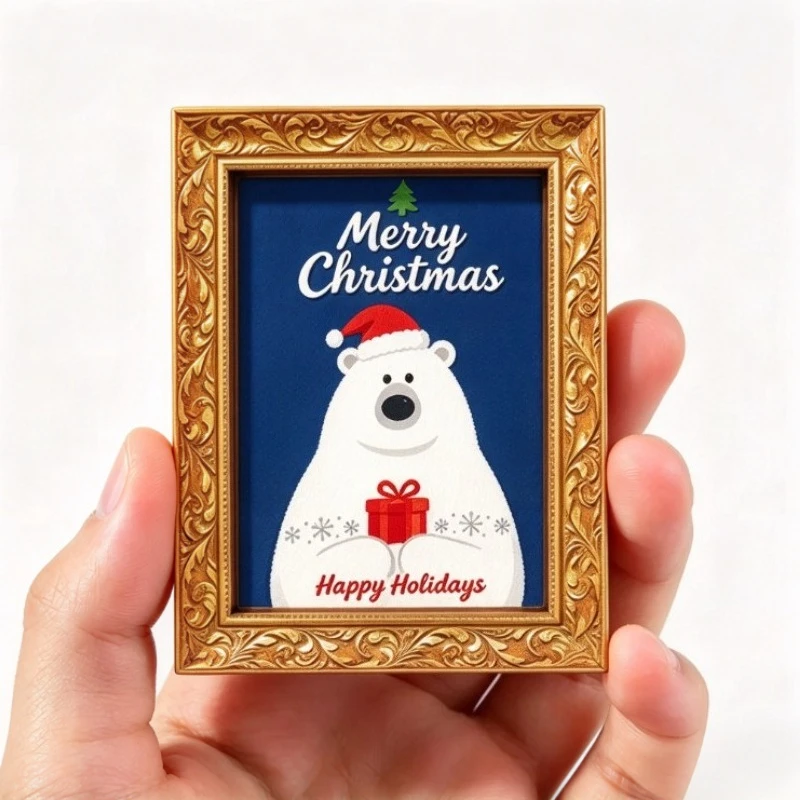 Cute Polar Bear With Santa Hat Wooden Fridge Magnet Xmas Print Magnetic Refrigerator Ornament Kitchen Holiday Keepsake Gift