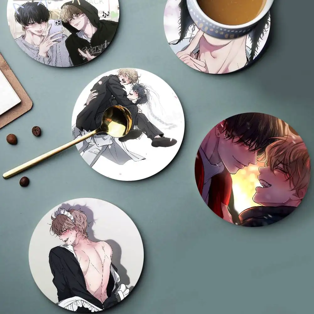 Negative Love Themed Wooden Coaster Creative Heat-Resistant Non-Slip Table Mat, Suitable for Protecting Desktop