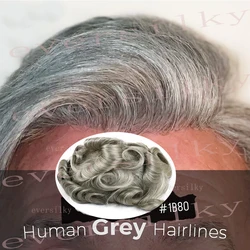 Super Durable Men Toupee Grey Black 1B80 Thin Male Wigs Human Hair Natural Hairline Microskin Full Skin Pu Capillary Prosthesis