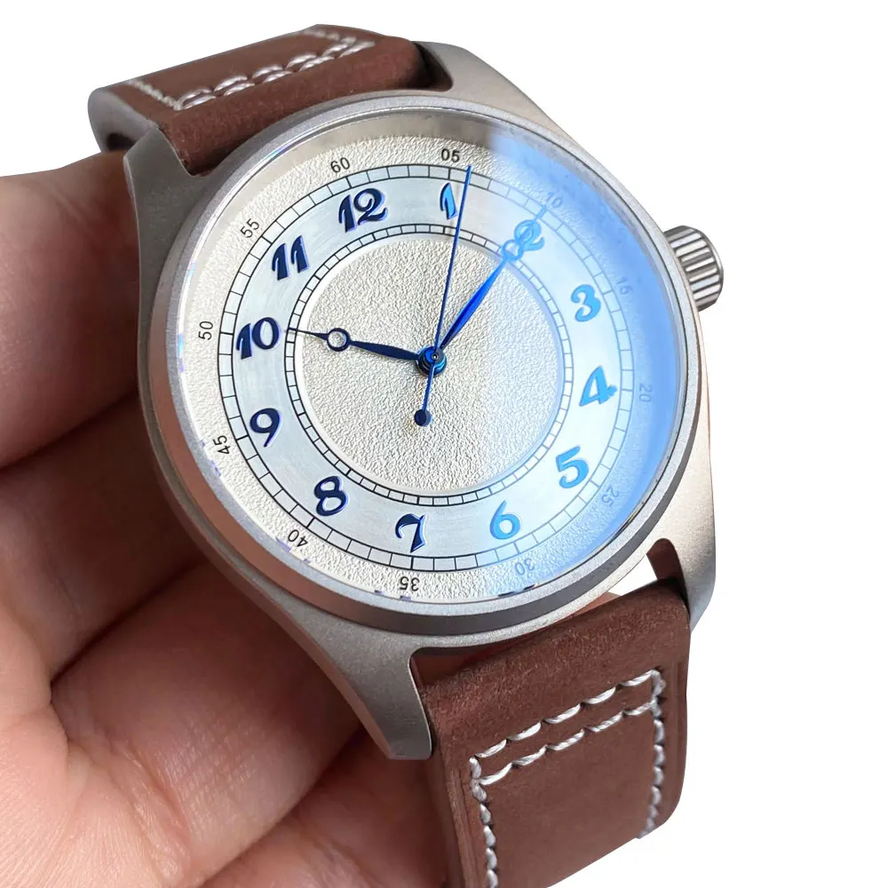 عالية الجودة التيتانيوم حالة الطيار ساعة ميكانيكية الرجال 200 متر مقاوم للماء الغوص Miyota8215/PT5000 حركة ساعة اليد حلقة من جلد