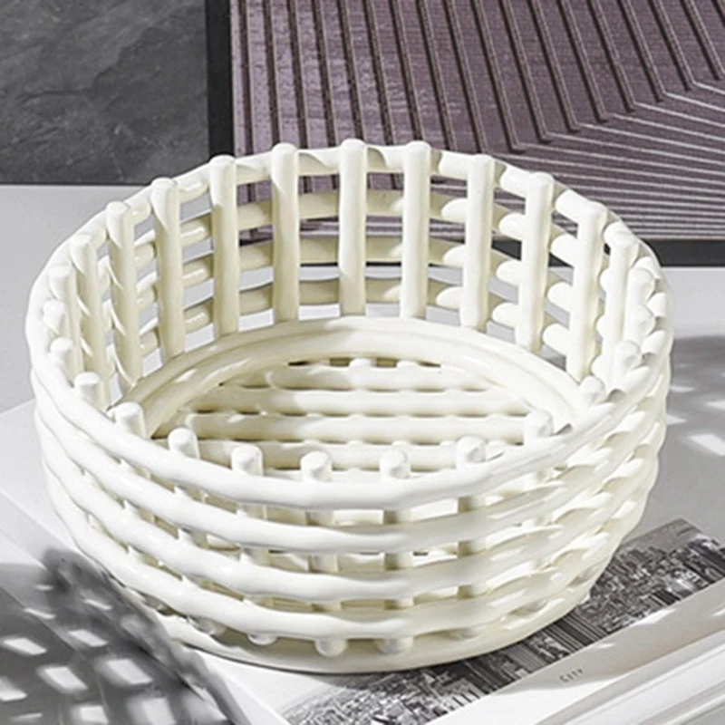 ABNO-Semplice cestino portaoggetti in ceramica intrecciata, portaspazzolino, vassoio per frutta scavato, cestino per drenaggio domestico, organizer da tavolo
