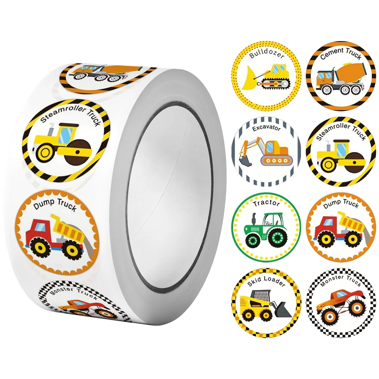 

1 рулон (500 шт.) различные наклейки для инженерных транспортных средств с героями мультфильмов, 1 дизайн, наклейки, этикетки для учителей, школьные принадлежности, подарочная упаковка