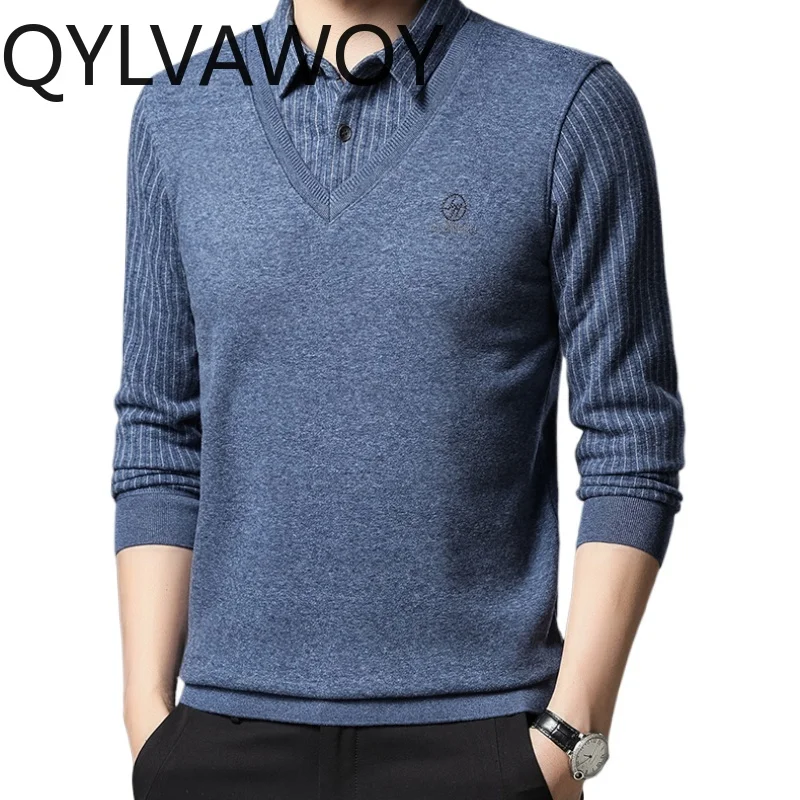 

QYLVAWOY 100% Cashmere Sweaters Men Business Casual Top Warm Pullover Autumn Winter Man Clothes Knitted Sweater 2024 Pull Homme