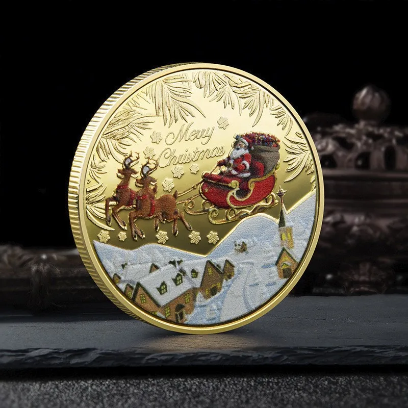 Christmas Day Commemorative Coin the Elderly Metal Relief Coins Goods Home Decor Color Gold Plated Silver  Medal