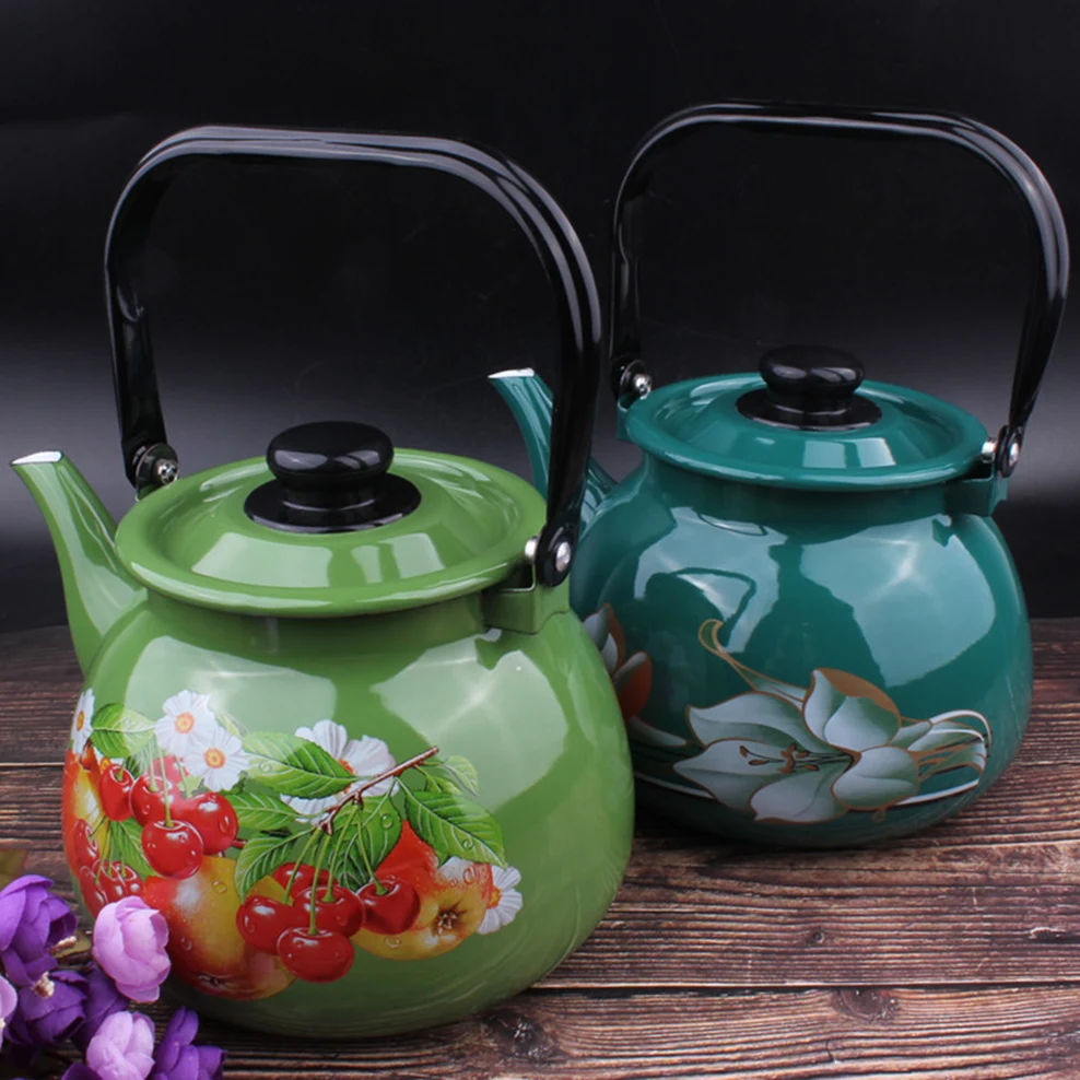 3.5L Enamel Milk Teapot Chinese National Style Boil Water Kettle Thickened Large Capacity Tea Infuser For Home Brewing Tea Pot