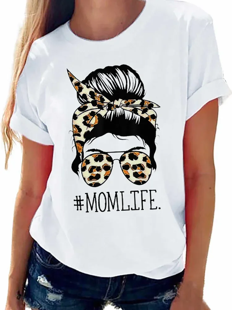 Women\'s T-shirt Leopard MOM Life Printed T shirt femme Tops Short Sleeve Harajuku Summer Oversized Tshirt Ladies Tees Clothes