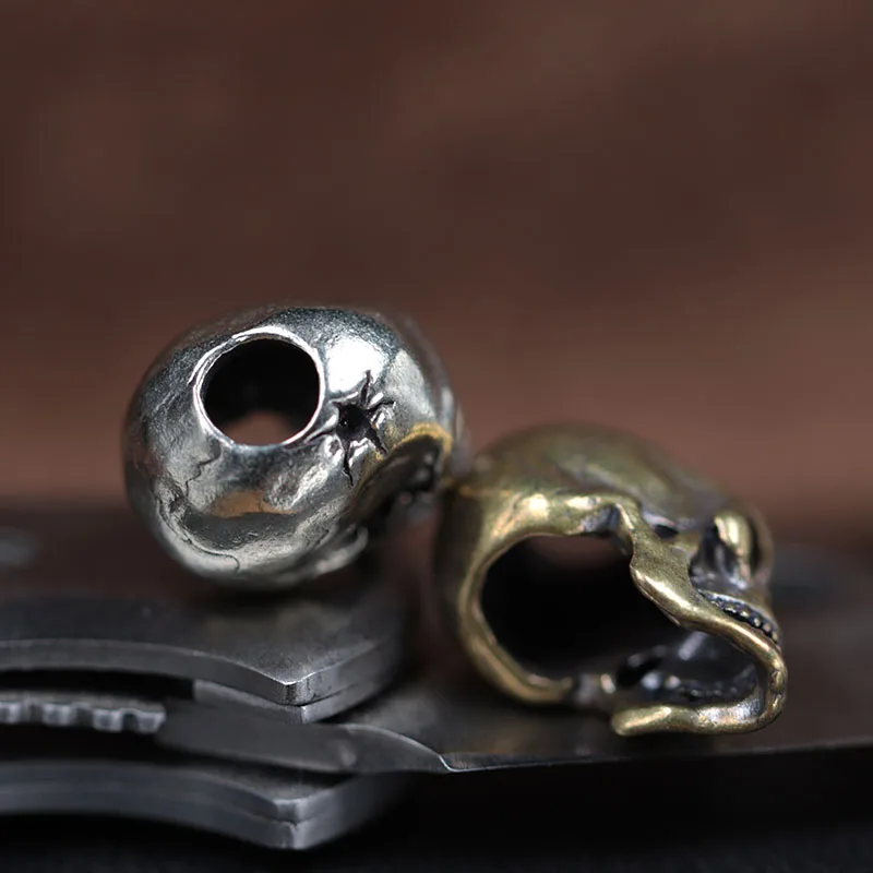 Bullet Hole Skull Skeleton Knife Bead Lanyard Pendant Brass Punk Horror Ghost Head Figurines EDC DIY Paracord Bracelet Accessory - view 4