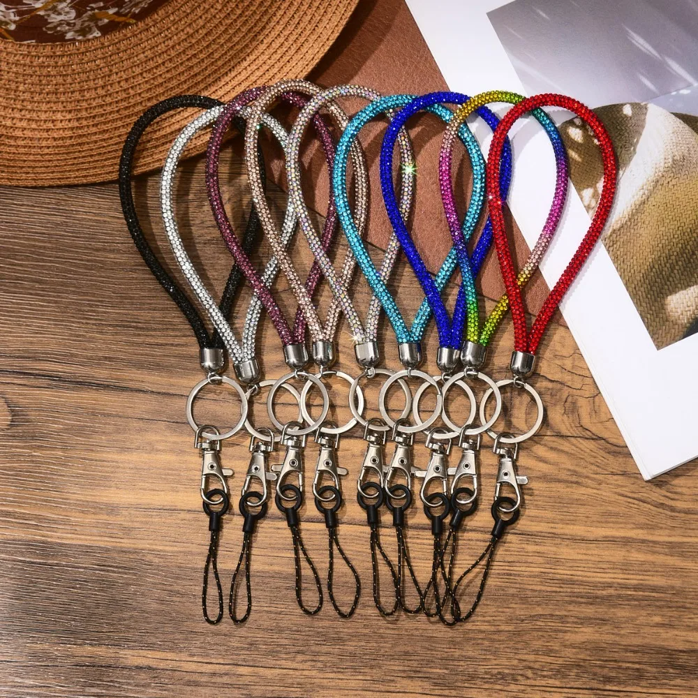 Fashion Glitter Rhinestone Phone Lanyard Bright Bling Bling Diamond Crystal Keychain Phone Wrist Straps Phone Accessories