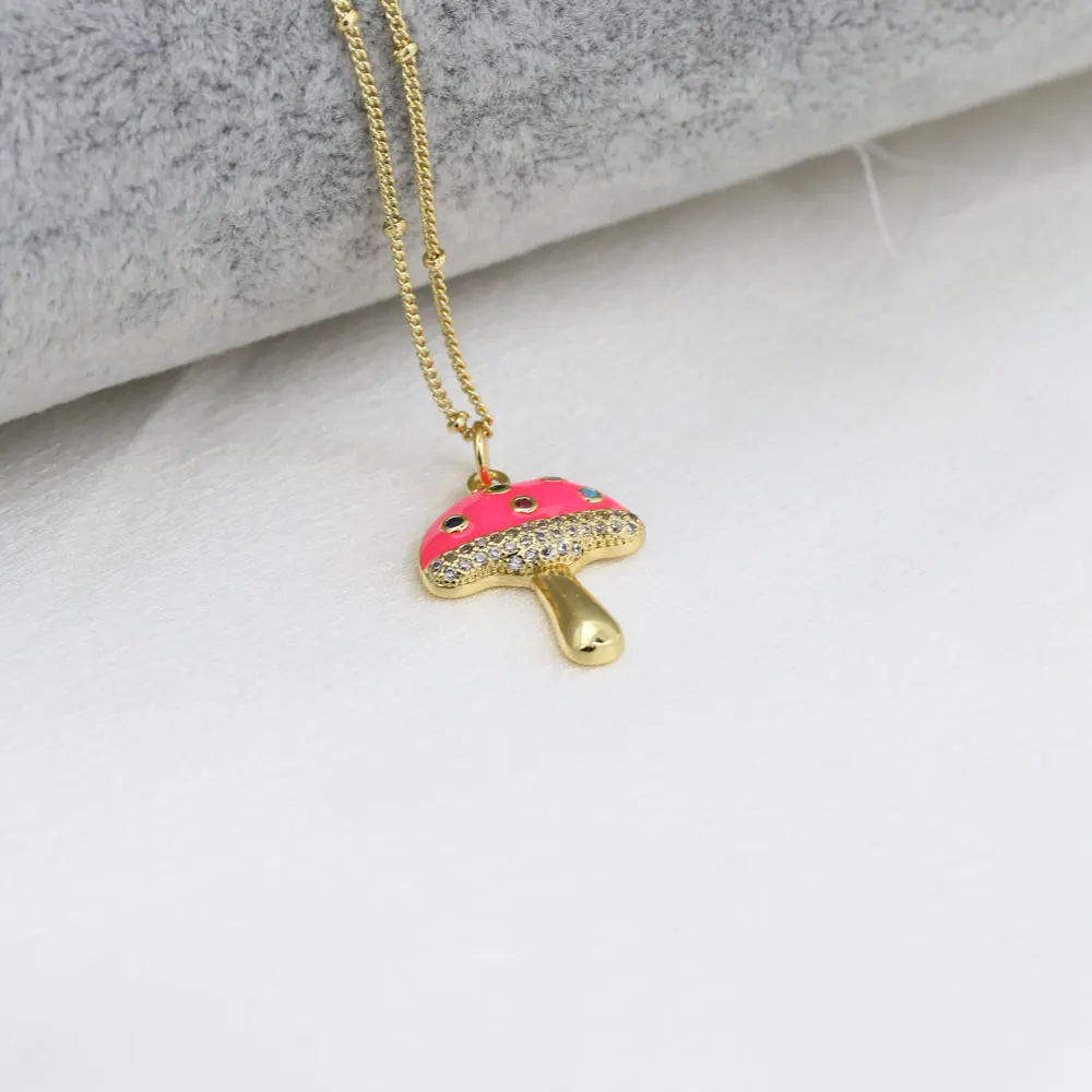 2024 Retro Versatile Copper Rainbow Zircon 6-Color Mushroom Pendant Necklace Men Women Bohemian Style Jewelry