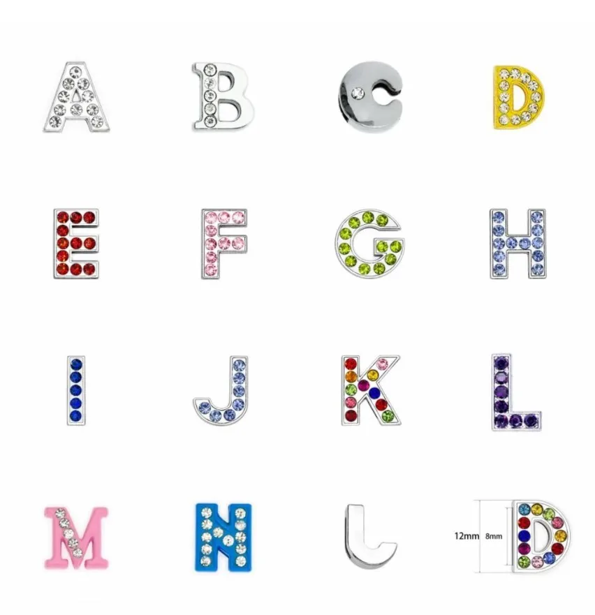 26Pcs/Lot Slide Charms Letters For Bracelet Making Women Jewelry  Rhinestone Slide Alphabet 8mm A-Z DIY Choker Necklace Keychain