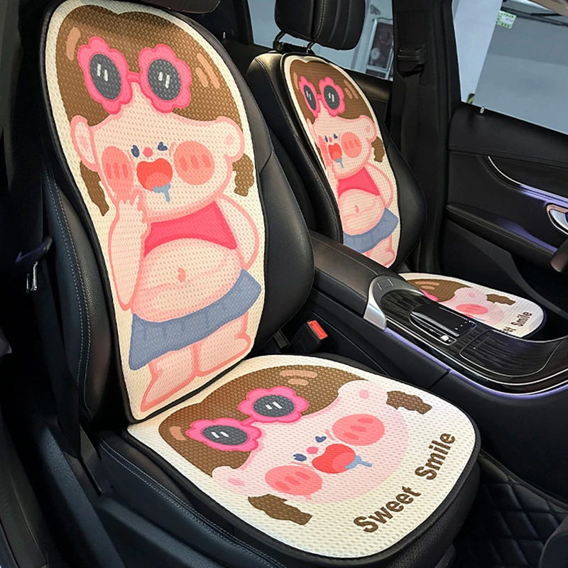 

2024 Cute Cartoon Car Seat Cushion Pad Breathable Ice Silk Summer Car Seat Cover Protector Mat Dust Proof Interior Accessories