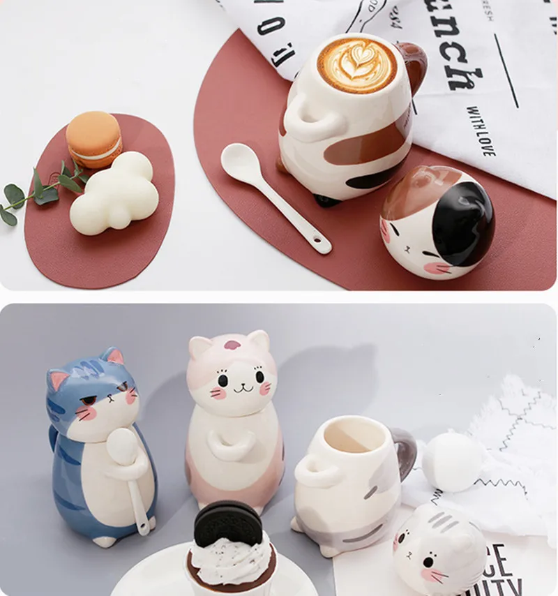 12 Styles Cute Cat Ceramic Mug Hand Painted 3d Mugs With Handle Coffee Tea Milk Breakfast Horoscope Cups Nice Gifts