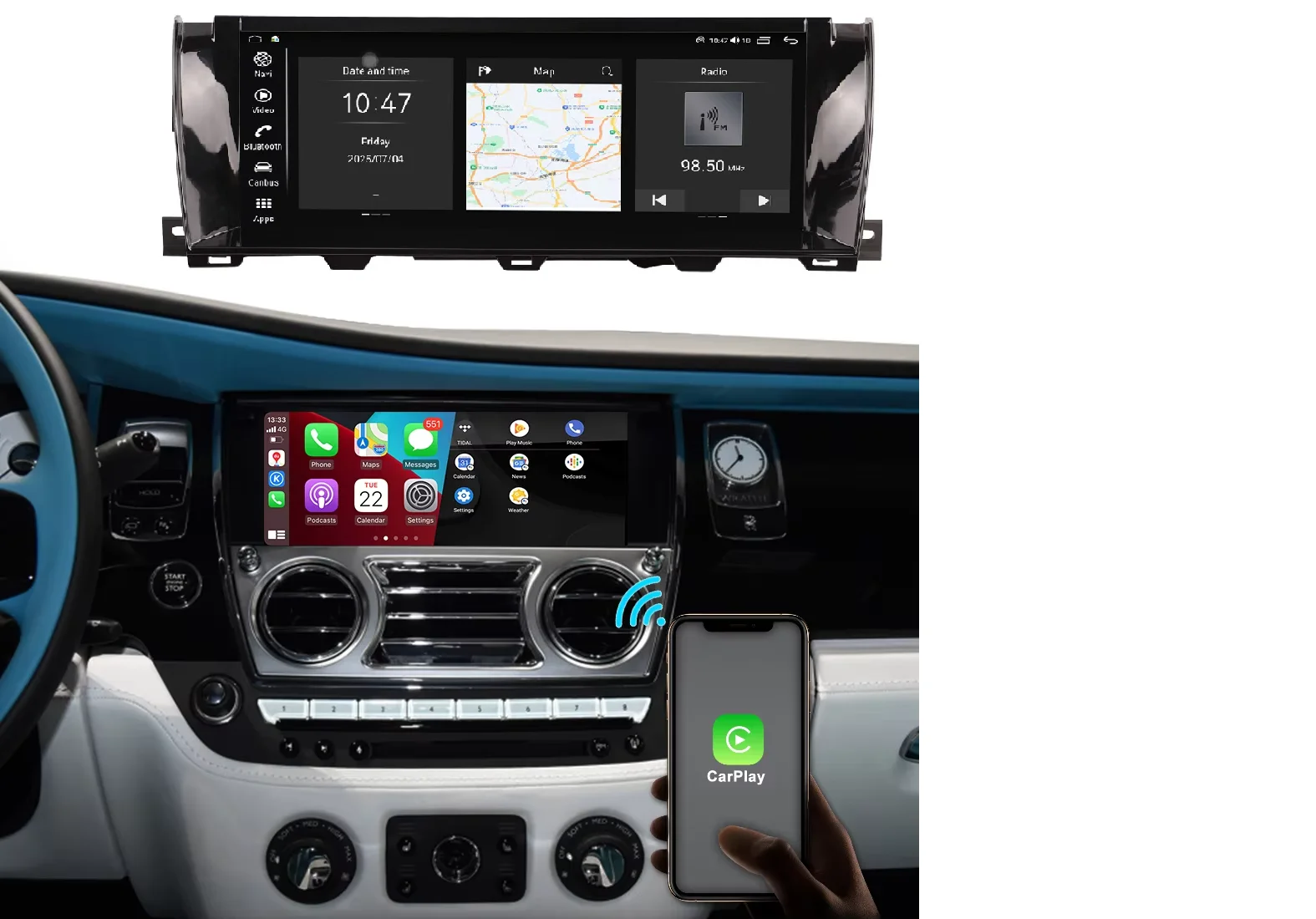 

10.25“ For Rolls Royce Ghost Wraith 2010-2018 Wireless Carplay Android14 GPS Navigation Autoradio Automotive Multimedia Radio H