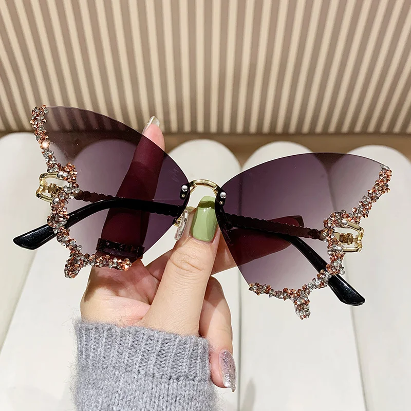 

Luxury Diamond Butterfly Sunglasses Women Brand Y2K Vintage Rimless Oversized Sun Glasses Ladies Eyewear