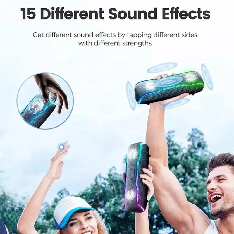 

2025 Новый беспроводной динамик RGB с ритмической подсветкой, 25 Вт, EX-Bass, tereo Sound, IPX7, водонепроницаемый