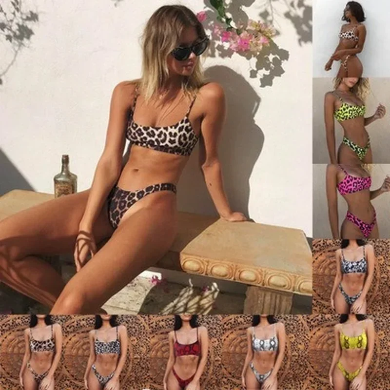 Bikini damskie stroje kąpielowe lampart Bikini Sexy Biquini kostium kąpielowy Push Up strój kąpielowy damskie stroje plażowe Bikini do pływania