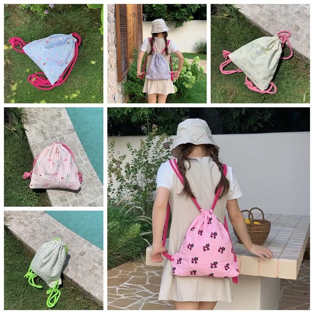 Cute Cartoon Cat Cartoon Backpack Strip Large Capacity Bubble Cloth Drawstring Bag Puppy Fashion Design Shoulder Bag Girls