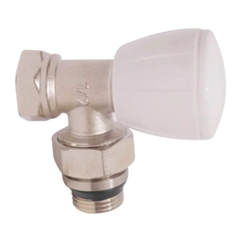 Manual DN15 Radiator Valve 1/2 Inch Compression Fit Brass Construction with White Plastic Knob for Home Heating