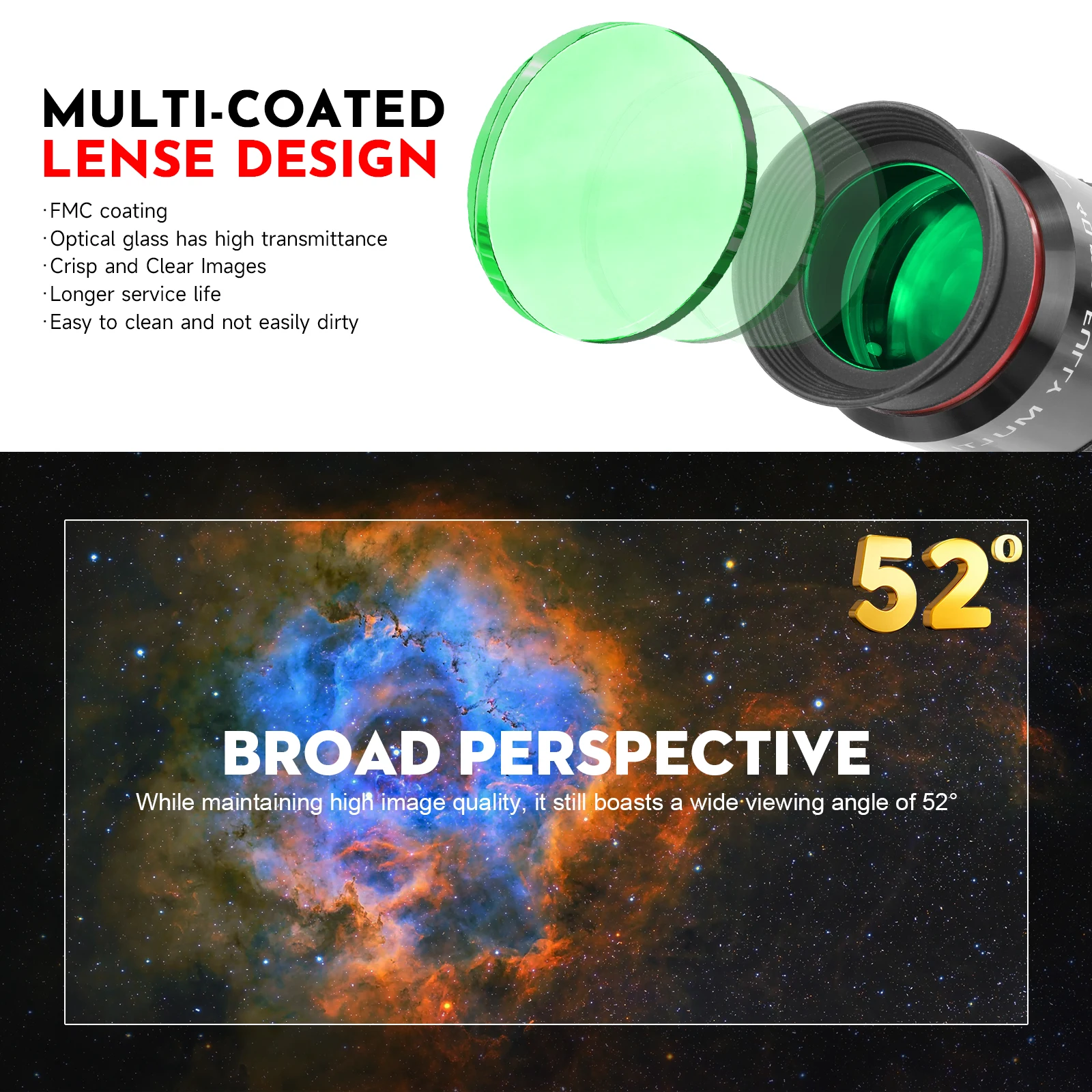 52 Degree Multi Sizes Super Plossl SPL 6.4/12.4/15/20/32/40mm Telescope Eyepiece 1.25 inch FMC Fully Multi-Coated Lens with F