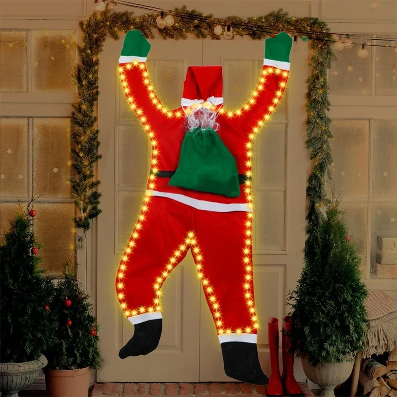 Hanging Santa Claus Outdoor Christmas Decorations Life Size Climbing Santa with Solar Lights for Xmas Window Balcony Roof Decor