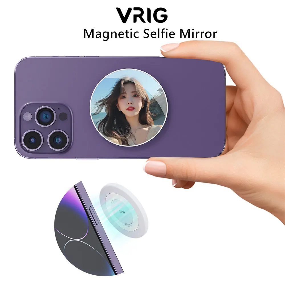 

VRIG MG-20 Magnetic Selfie Mirror for Phone Camera Makeup Convex Mirror for MagSafe iPhone 15 14 Android Vlogging Streaming