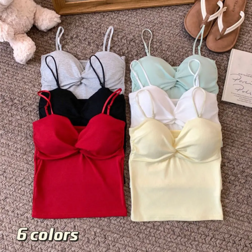 

Fashion Sweet Bra with Pads Camisole Solid Color Beaudy Back Skinny Crop Tops Undershirts Korean Style Sleeveless Vest Summer