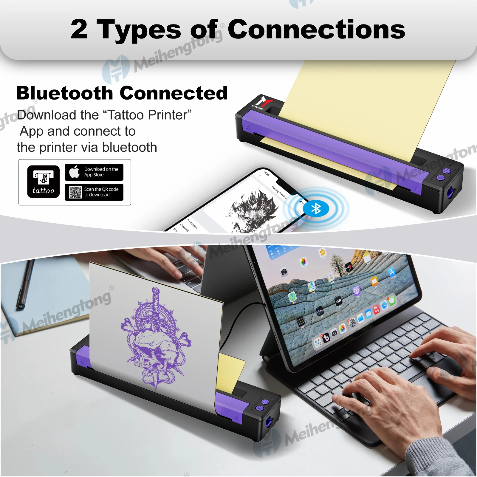 MHT-Bluetooth A4 Size Thermal Tattoo Stencil Printer Portable Tattoo Stencil Printer Thermal Copier Transfer Machine Training